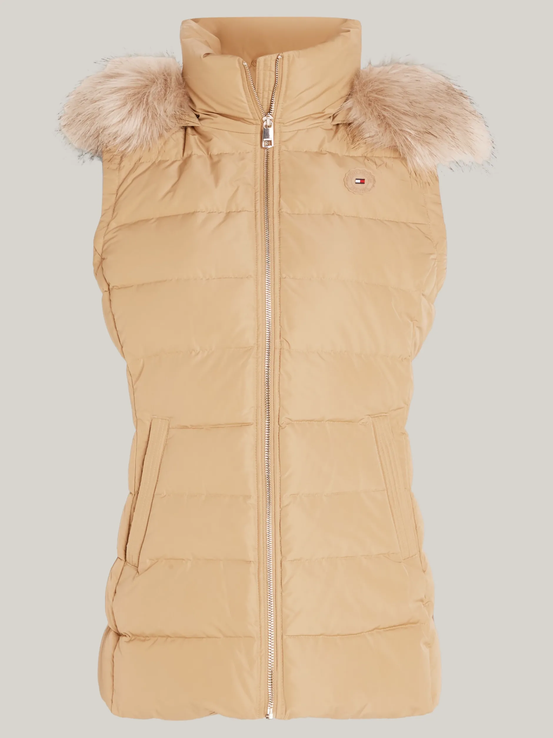 Kurtki & Płaszcze*Tommy Hilfiger Wodoodporna Kamizelka Puchowa Z Kapturem CLASSIC KHAKI