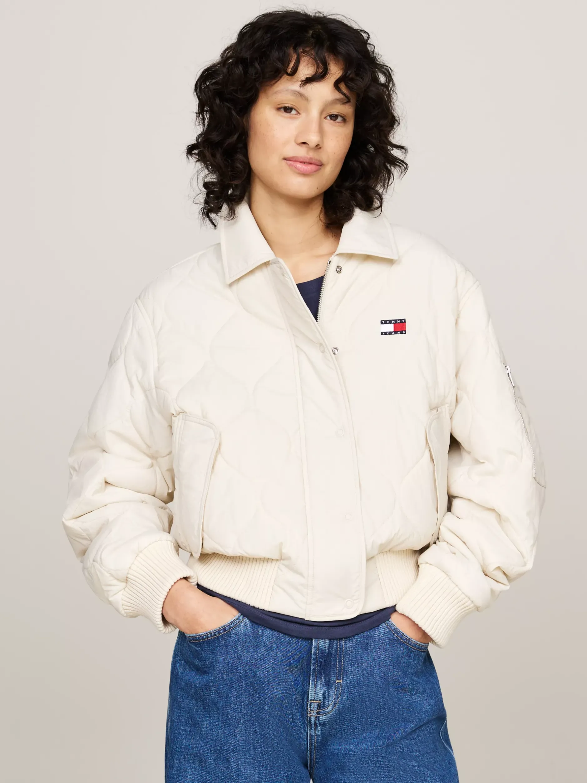 Kurtki & Płaszcze*Tommy Hilfiger Wodoodporna Pikowana Kurtka Bomber NEWSPRINT