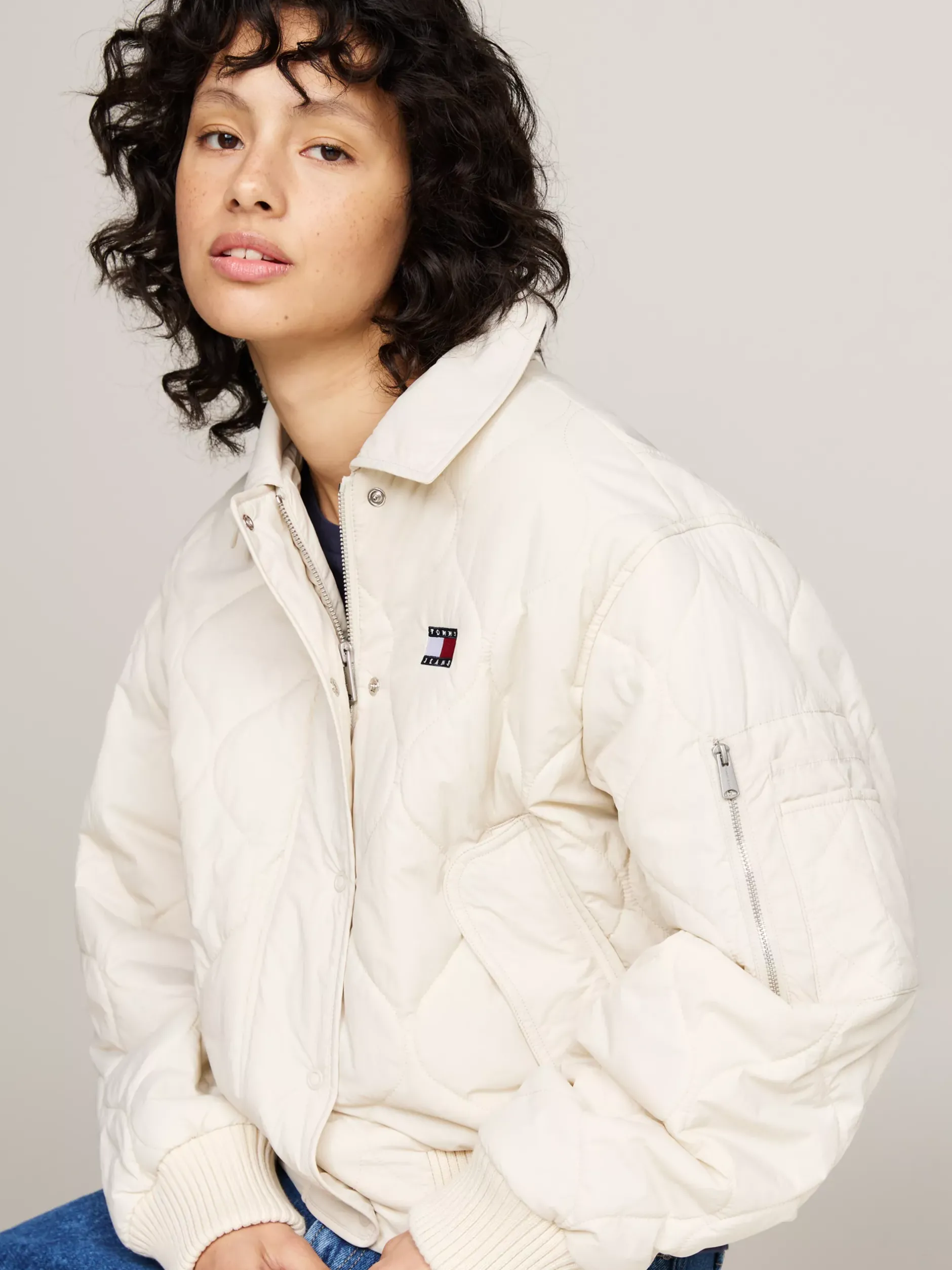 Kurtki & Płaszcze*Tommy Hilfiger Wodoodporna Pikowana Kurtka Bomber NEWSPRINT
