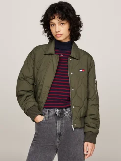 Kurtki & Płaszcze*Tommy Hilfiger Wodoodporna Pikowana Kurtka Bomber FATIGUE GREEN