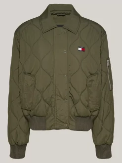 Kurtki & Płaszcze*Tommy Hilfiger Wodoodporna Pikowana Kurtka Bomber FATIGUE GREEN