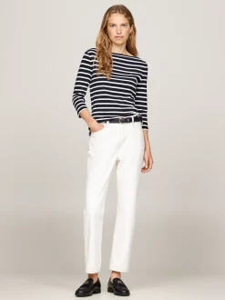 T-Shirty*Tommy Hilfiger Wąska Bluzka Z Dekoltem W łódkę I Rękawem 3/4 NOS BRETON DESERT SKY/ ECRU
