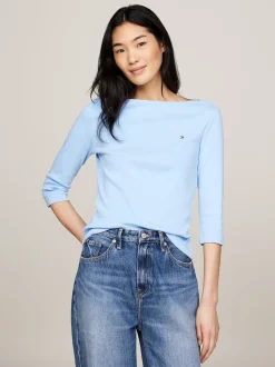 T-Shirty*Tommy Hilfiger Wąska Bluzka Z Dekoltem W łódkę I Rękawem 3/4 VESSEL BLUE