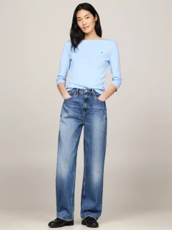T-Shirty*Tommy Hilfiger Wąska Bluzka Z Dekoltem W łódkę I Rękawem 3/4 VESSEL BLUE