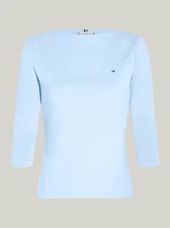 T-Shirty*Tommy Hilfiger Wąska Bluzka Z Dekoltem W łódkę I Rękawem 3/4 VESSEL BLUE