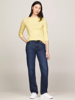 T-Shirty*Tommy Hilfiger Wąska Bluzka Z Dekoltem W łódkę I Rękawem 3/4 LEMON ZEST