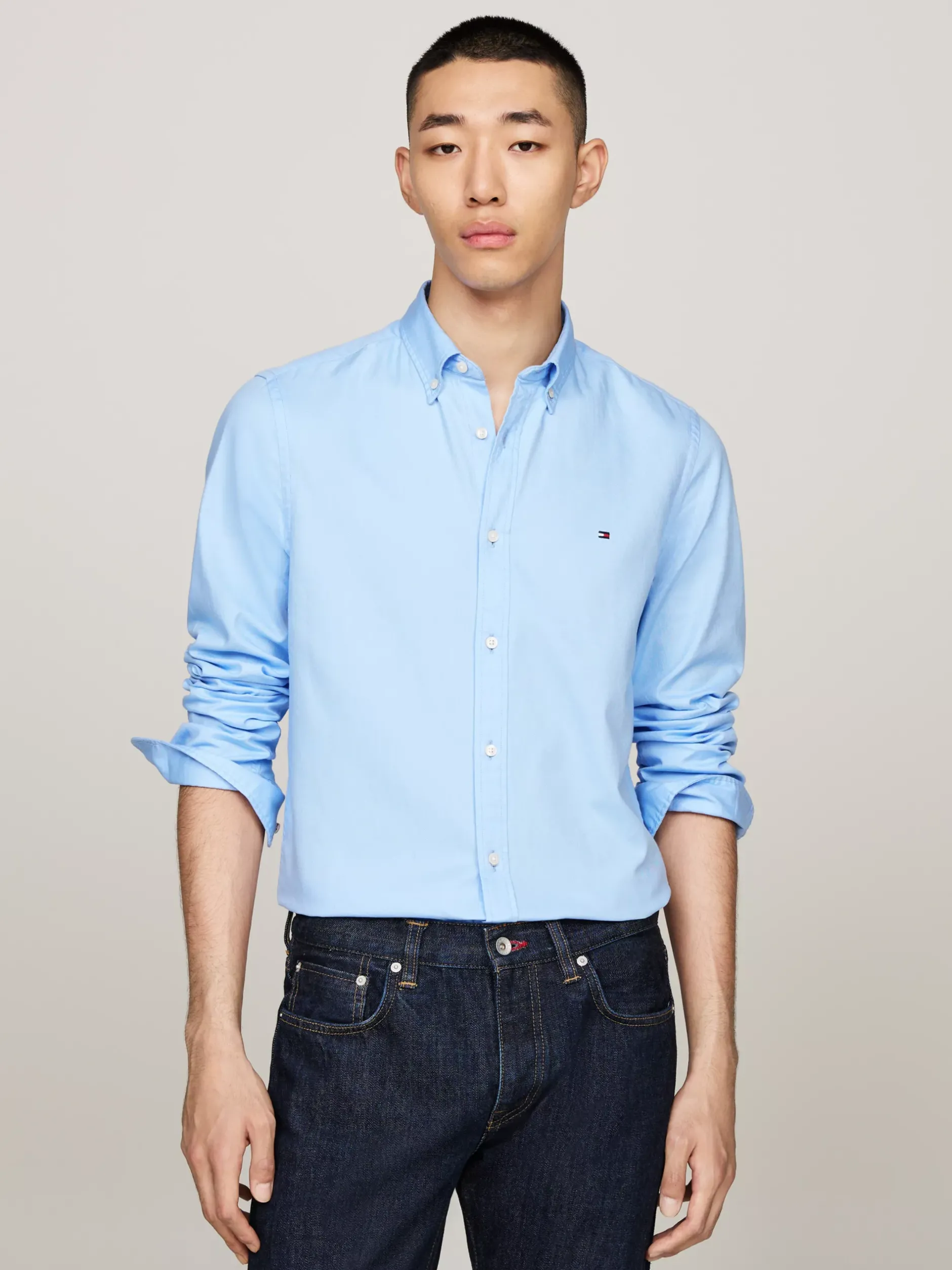 Koszule*Tommy Hilfiger Wąska Koszula TH Flex Z Tkaniny Dobby VESSEL BLUE
