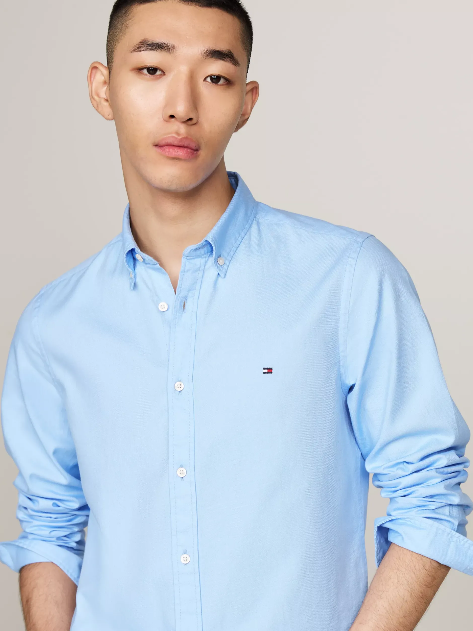 Koszule*Tommy Hilfiger Wąska Koszula TH Flex Z Tkaniny Dobby VESSEL BLUE