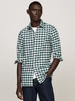 Koszule*Tommy Hilfiger Wąska Koszula W Kratę Z Bawełny Oxford ORNAMENTAL GREEN / MULTI