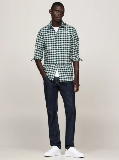 Koszule*Tommy Hilfiger Wąska Koszula W Kratę Z Bawełny Oxford ORNAMENTAL GREEN / MULTI