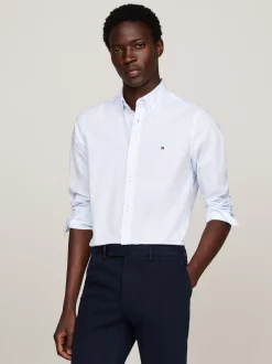 Koszule*Tommy Hilfiger Wąska Koszula Z Drobnym Wzorem OPTIC WHITE / VESSEL BLUE