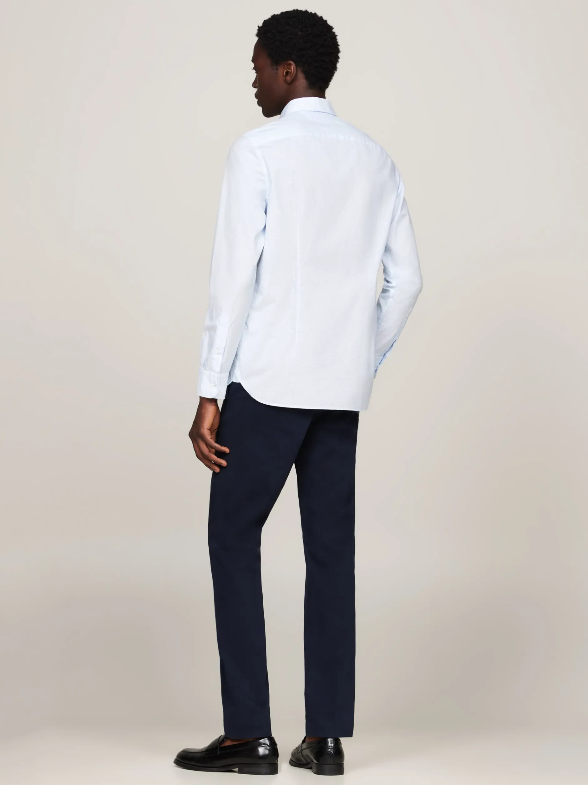 Koszule*Tommy Hilfiger Wąska Koszula Z Drobnym Wzorem OPTIC WHITE / VESSEL BLUE