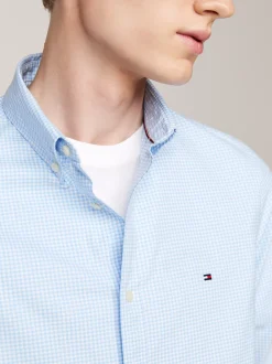 Koszule*Tommy Hilfiger Wąska Koszula Z Popeliny W Drobną Kratę VESSEL BLUE / OPTIC WHITE