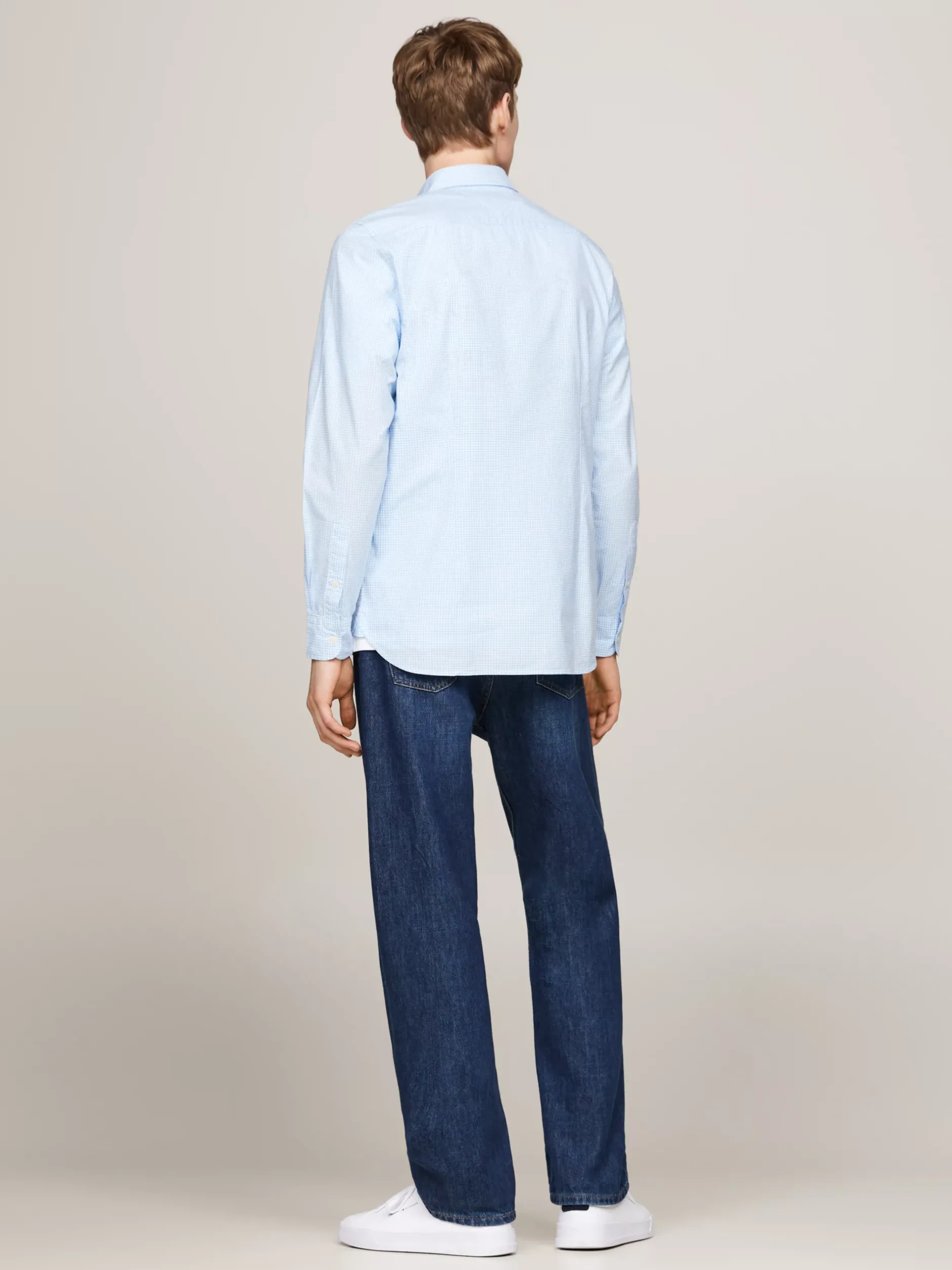 Koszule*Tommy Hilfiger Wąska Koszula Z Popeliny W Drobną Kratę VESSEL BLUE / OPTIC WHITE