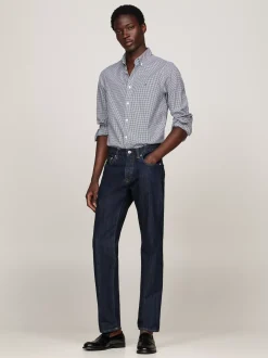 Koszule*Tommy Hilfiger Wąska Koszula Z Popeliny W Drobną Kratę CARBON NAVY / OPTIC WHITE