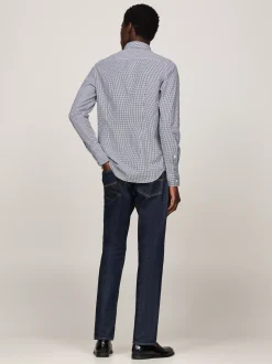Koszule*Tommy Hilfiger Wąska Koszula Z Popeliny W Drobną Kratę CARBON NAVY / OPTIC WHITE