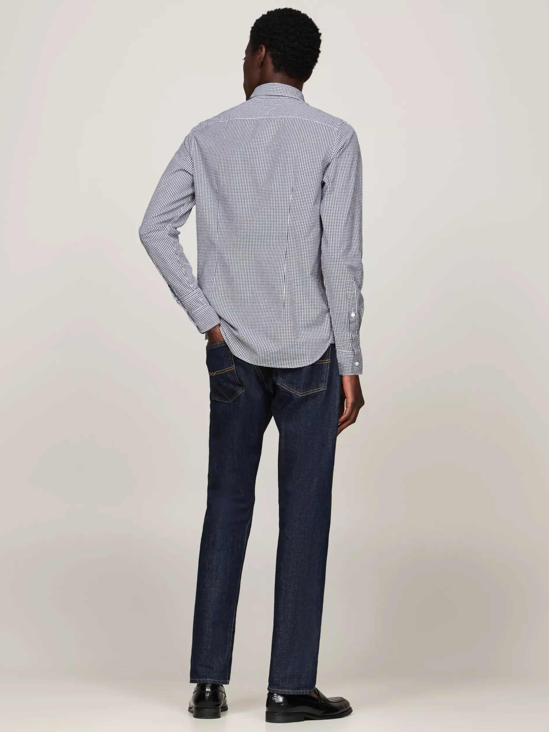 Koszule*Tommy Hilfiger Wąska Koszula Z Popeliny W Drobną Kratę CARBON NAVY / OPTIC WHITE