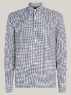 Koszule*Tommy Hilfiger Wąska Koszula Z Popeliny W Drobną Kratę CARBON NAVY / OPTIC WHITE