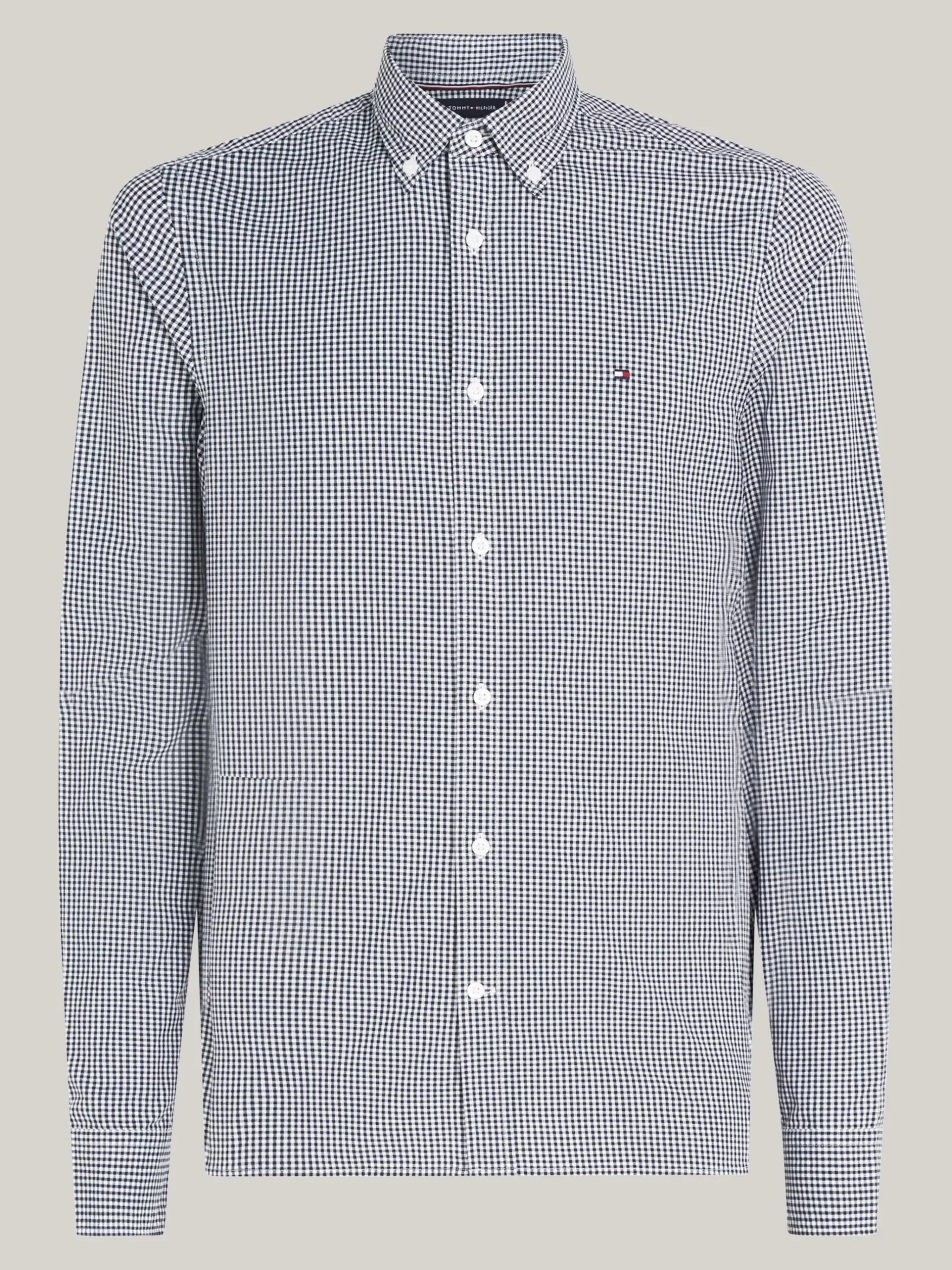 Koszule*Tommy Hilfiger Wąska Koszula Z Popeliny W Drobną Kratę CARBON NAVY / OPTIC WHITE