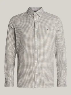 Koszule*Tommy Hilfiger Wąska Koszula Z Popeliny W Drobną Kratę ARMY GREEN / OPTIC WHITE