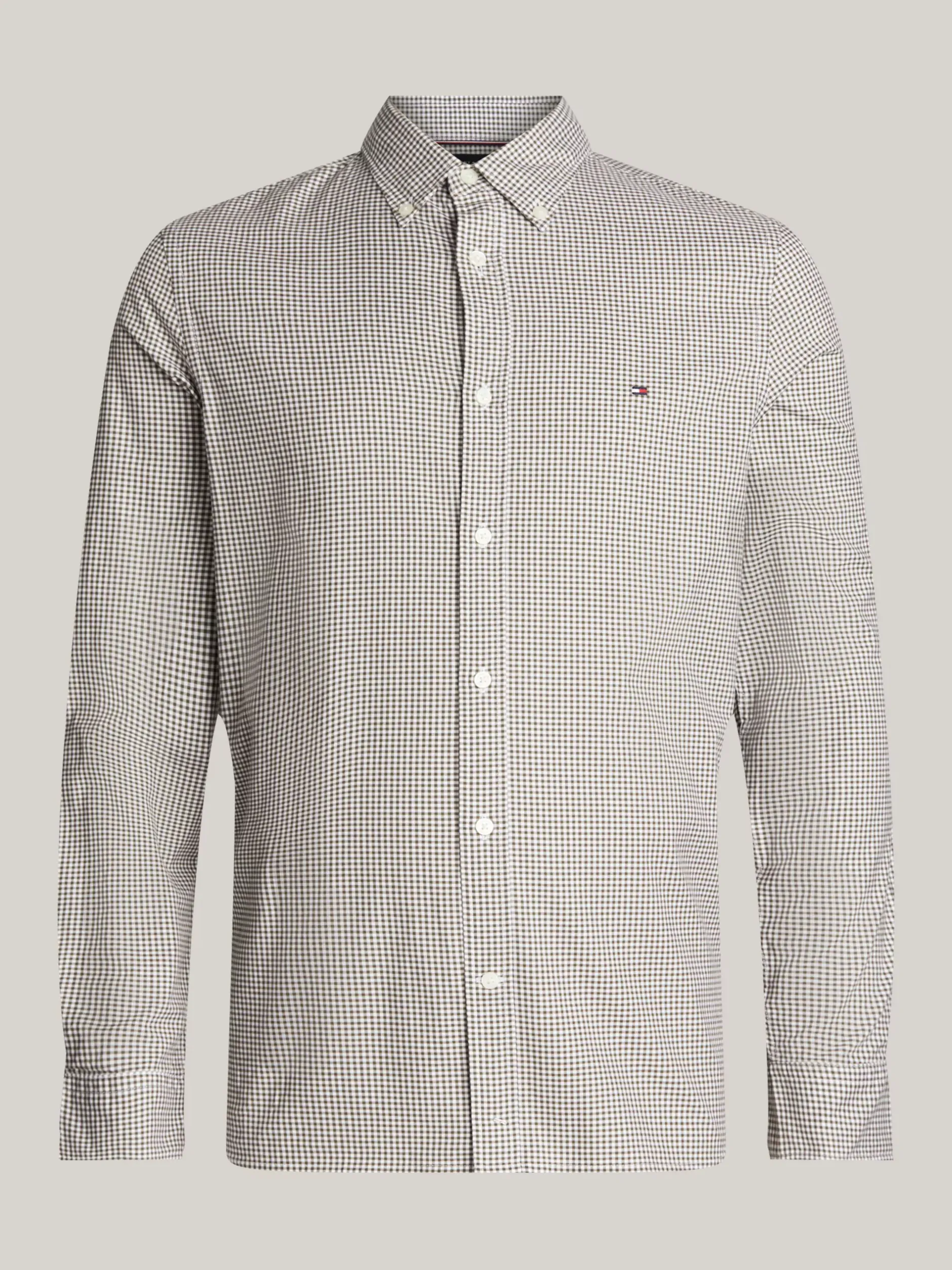 Koszule*Tommy Hilfiger Wąska Koszula Z Popeliny W Drobną Kratę ARMY GREEN / OPTIC WHITE