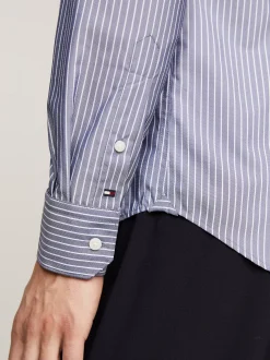 Koszule*Tommy Hilfiger Wąska Koszula Ze Wzorem W Paski DARK NAVY / OPTIC WHITE