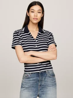 T-Shirty*Tommy Hilfiger Wąska Koszulka Polo Na Guziki BRETON DESERT SKY/ECRU