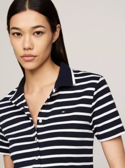 T-Shirty*Tommy Hilfiger Wąska Koszulka Polo Na Guziki BRETON DESERT SKY/ECRU