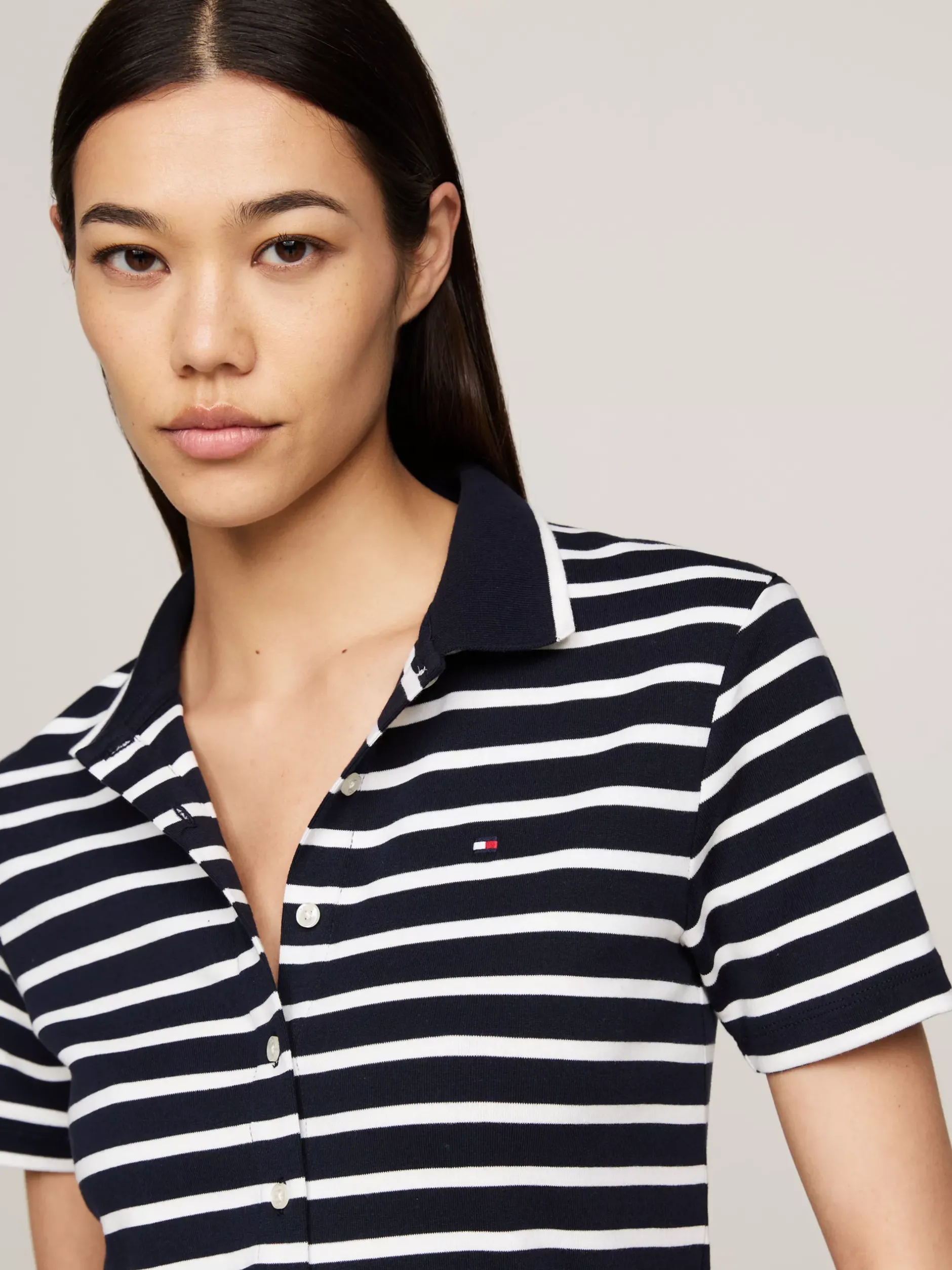T-Shirty*Tommy Hilfiger Wąska Koszulka Polo Na Guziki BRETON DESERT SKY/ECRU