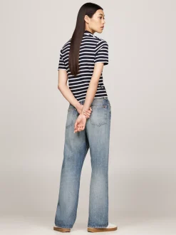 T-Shirty*Tommy Hilfiger Wąska Koszulka Polo Na Guziki BRETON DESERT SKY/ECRU
