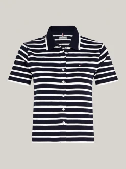 T-Shirty*Tommy Hilfiger Wąska Koszulka Polo Na Guziki BRETON DESERT SKY/ECRU