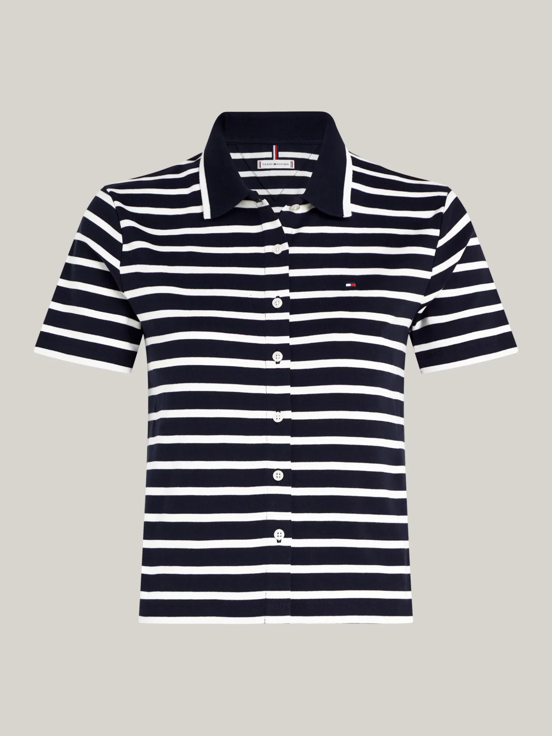 T-Shirty*Tommy Hilfiger Wąska Koszulka Polo Na Guziki BRETON DESERT SKY/ECRU