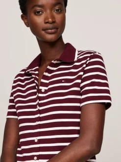 T-Shirty*Tommy Hilfiger Wąska Koszulka Polo Na Guziki BRETON STP DEEP ROUGE/ ECRU
