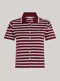 T-Shirty*Tommy Hilfiger Wąska Koszulka Polo Na Guziki BRETON STP DEEP ROUGE/ ECRU