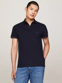 Koszulki Polo*Tommy Hilfiger Wąska Koszulka Polo Z Kontrastową Plisą DESERT SKY