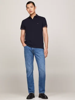 Koszulki Polo*Tommy Hilfiger Wąska Koszulka Polo Z Kontrastową Plisą DESERT SKY