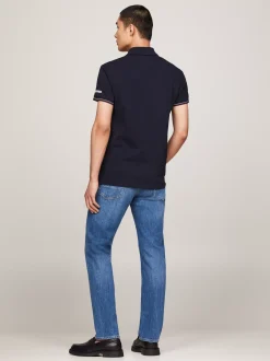 Koszulki Polo*Tommy Hilfiger Wąska Koszulka Polo Z Kontrastową Plisą DESERT SKY