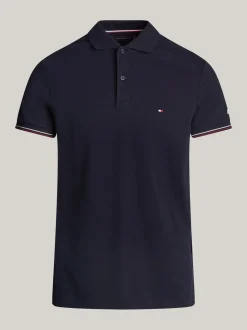 Koszulki Polo*Tommy Hilfiger Wąska Koszulka Polo Z Kontrastową Plisą DESERT SKY
