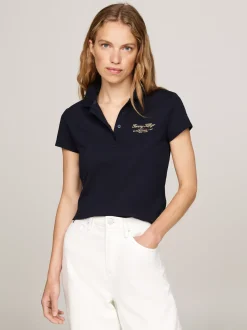 Koszulki Polo*Tommy Hilfiger Wąska Koszulka Polo Z Logo DESERT SKY