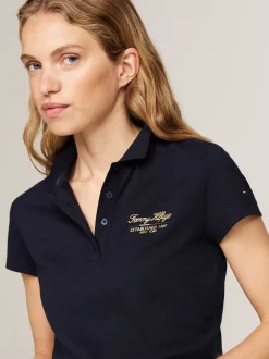 Koszulki Polo*Tommy Hilfiger Wąska Koszulka Polo Z Logo DESERT SKY