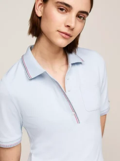 Koszulki Polo*Tommy Hilfiger Wąska Koszulka Polo Z Naszywaną Kieszenią BREEZY BLUE