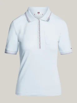 Koszulki Polo*Tommy Hilfiger Wąska Koszulka Polo Z Naszywaną Kieszenią BREEZY BLUE