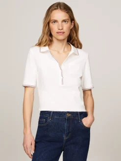 Koszulki Polo*Tommy Hilfiger Wąska Koszulka Polo Z Naszywaną Kieszenią ANCIENT WHITE