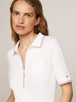 Koszulki Polo*Tommy Hilfiger Wąska Koszulka Polo Z Naszywaną Kieszenią ANCIENT WHITE
