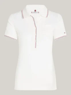 Koszulki Polo*Tommy Hilfiger Wąska Koszulka Polo Z Naszywaną Kieszenią ANCIENT WHITE
