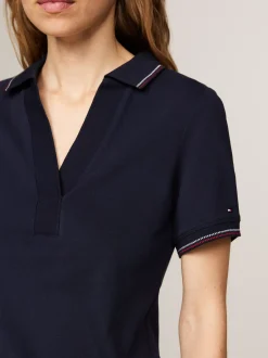 Koszulki Polo*Tommy Hilfiger Wąska Koszulka Polo Z Otwartym Dekoltem DESERT SKY