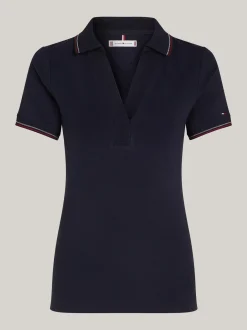 Koszulki Polo*Tommy Hilfiger Wąska Koszulka Polo Z Otwartym Dekoltem DESERT SKY