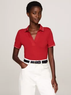 Koszulki Polo*Tommy Hilfiger Wąska Koszulka Polo Z Otwartym Dekoltem DARK MAGMA
