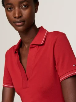Koszulki Polo*Tommy Hilfiger Wąska Koszulka Polo Z Otwartym Dekoltem DARK MAGMA