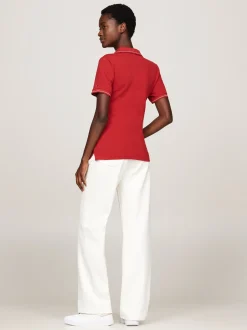 Koszulki Polo*Tommy Hilfiger Wąska Koszulka Polo Z Otwartym Dekoltem DARK MAGMA